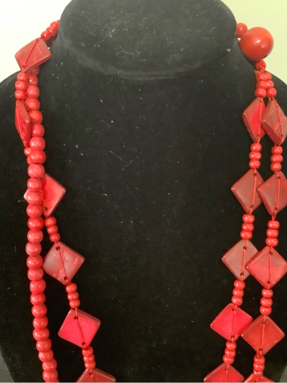 Red Multi-Strand Beaded Statement Necklace - Picture 3 of 5